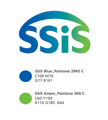 ssis blue_pantone 2945c C100 M70, G77 B161, ssis green_pantone 369c C60 Y100, R110 G185 B44