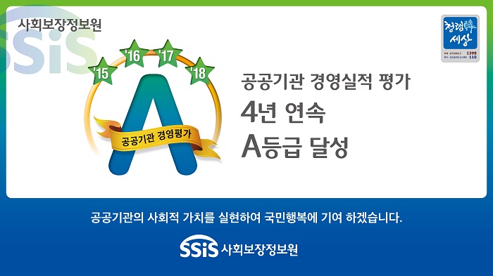 사회보장정보원, 공공기관 경영평가 4년 연속 A등급 달성 